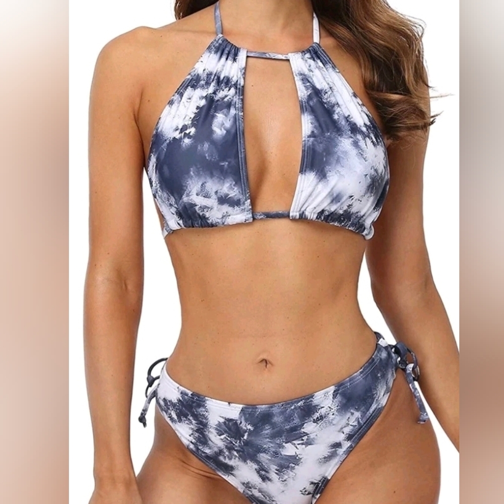 Two Piece Halter Padded Bikini Swimsuits Keyhole Cutout Swimwear M Medium